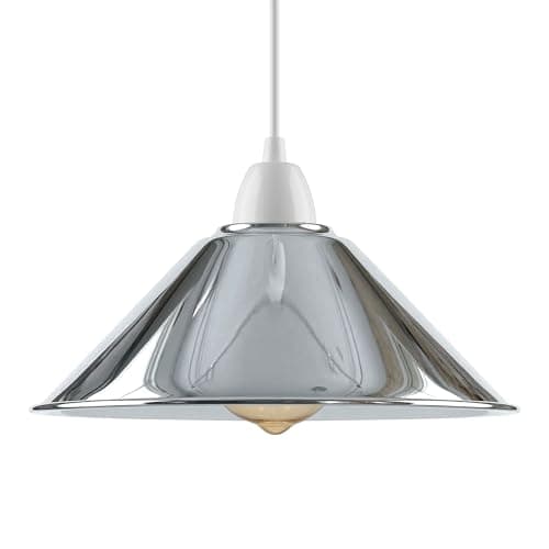 Image of Chrome Modern Ceiling Lamp Shade 22cm Metal Cone Shape Pendant Light E27 Base Hanging Light Fixture for Bedroom Hallway Office Café Restaurant