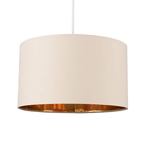 Image of MiniSun Large Modern Beige & Gold Cylinder Ceiling Pendant/Table Lamp Drum Light Shade