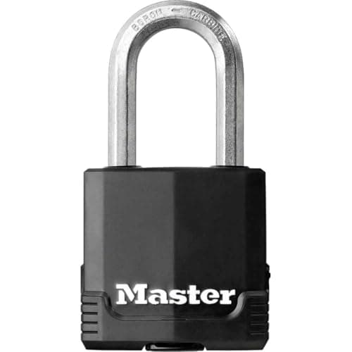 Image of MASTER LOCK Heavy Duty Padlock, Security Level 9/10, Outdoor, Keyed, Covered Laminated Steel, Weatherproof and Rustproof, Large Shackle