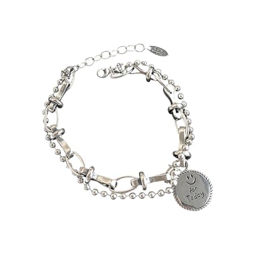 Image of Silver Bracelet - Fashion Trendy Bead Ball Bangle with Smile Design,Womens Bracelets Silver,for Mom Mother's Day Teen Girls Birthday Wedding Couples Friend Valentines