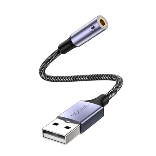 Image of MOSWAG USB to Audio Jack Adapter 0.65Feet/20cm, External Sound Card Jack Audio Adapter with 3.5mm Aux Stereo Converter Compatible with Headset, PC, Laptop, Linux, Desktops, PS4 and More Device
