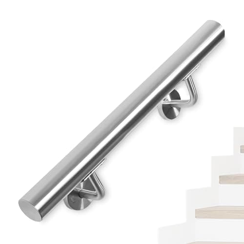Image of OUUTMEE Stainless Steel Handrail for Stairs – 50CM/1.64FT Wall-Mounted Stair Railing with Brackets, Indoor/Outdoor Handrail for Loft, Porch, Garage & Deck