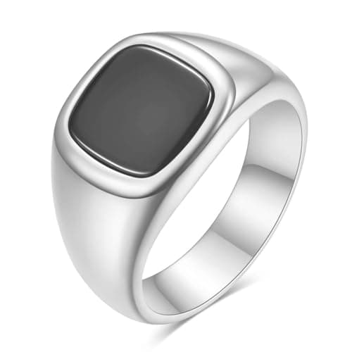 Image of Ticome Stainless Steel Black Onyx Ring for Men, Father's Jewelry Gift, Vintage Trendy Men's Classic Jewelry Black Small Square Bicycle Sports Business Ring (Size 8)