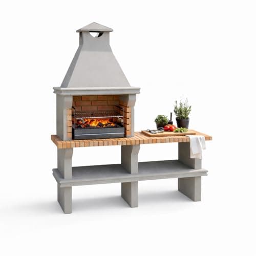 Image of Ibiza Masonry Charcoal BBQ Grill and Side table - Stone BBQ