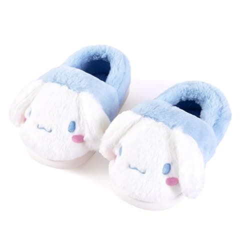Image of Roffatide Cinnamon-Dog Cozy Full Slippers Plush Warm Slip-on Slippers for Women Men Comfy Fleece Faux Fur House Slippers Fluffy Outdoor Slipper with Anti-Skid Sole Blue 3.5-4