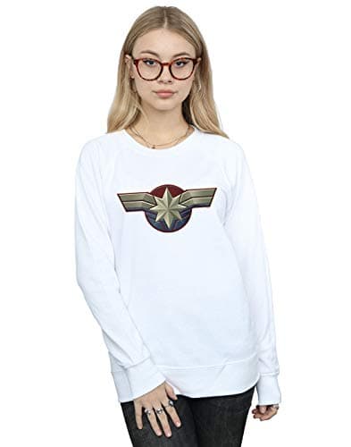 Image of Marvel Women's Captain Marvel Chest Emblem Sweatshirt White Small