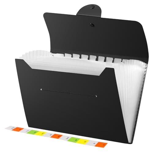 Image of Diboniur File Organiser A4 Folder, 13 Pockets Document Organiser, Accordion File Organiser, Folders for Paperwork A4 for School, Office, and Home (Black)