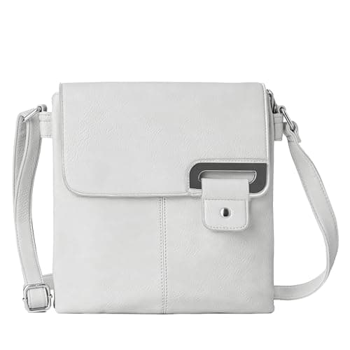 Image of Woodland Leathers Women's Cross Body Shoulder Messenger Bag, Multiple Slip and Zip Pockets Handbag with Storage Pocket (White)