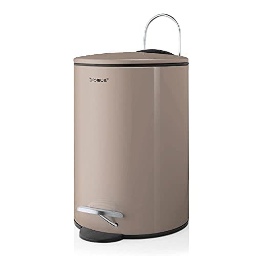 Image of Blomus Tubo Pedal Bin Made of Powder-Coated Steel, Taupe, 3 L Capacity, Smart Close System, Removable Bucket, Exclusive Bathroom Accessory (H x W x D: 24.5 x 17 x 17 cm, taupe, 68890)