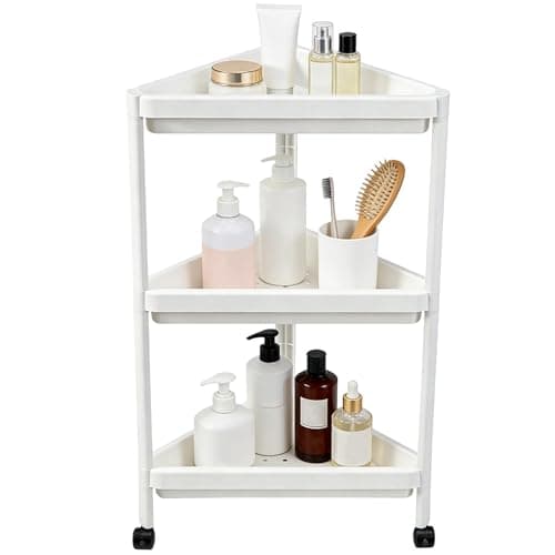 Image of Générique Corner Shelf | Mobile Rack on Wheels – Free Standing Triangular Storage Unit – for Living Room, Bedroom, Office, Bathroom, Kitchen, Books Pots of Products