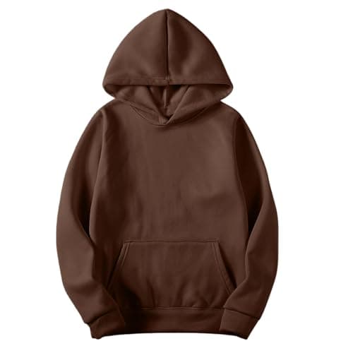 Image of Hooded Sweatshirt Men, Unisex Basic Hoodie UK Women Men Oversized Plain Hooded Sweatshirt Jumper Casual Fleece Long Sleeve Pullover Fall Sweater 2025 Coffee M