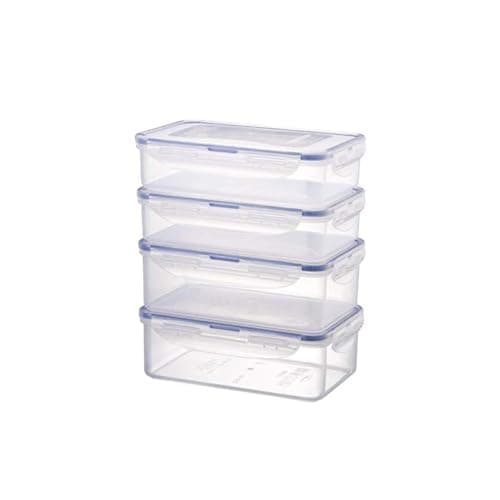 Image of LOCK & LOCK Food Storage Containers Set of 4 - Stackable Storage Containers Made of High Quality Clear Plastic, BPA Free - Leak-Proof - Rectangular, 2 x 0.8 Litre and 2 x 1 Litre
