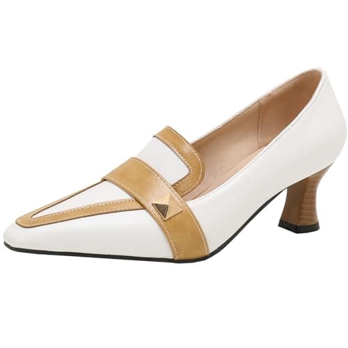 Image of Mo Joc Women Casual Court Shoes with Kitten Heels and Pointed Toe White