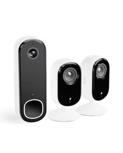 Image of Arlo Indoor Camera with Video Doorbell, 2K Indoor Pet Camera Wired, HD Video Doorbell Wireless, Security Kit, Night Vision, Motion Sensor, Siren, 2-Way Audio, Free Trial of Arlo Secure, White