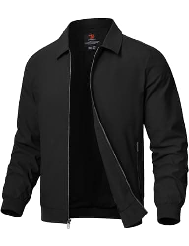 Image of Rdruko Men's Casual Lapel Jacket Lightweight Outdoor Windbreaker Jacket Smart Spring Autumn Jackets for Sport Work Walking Hiking Golf Black L