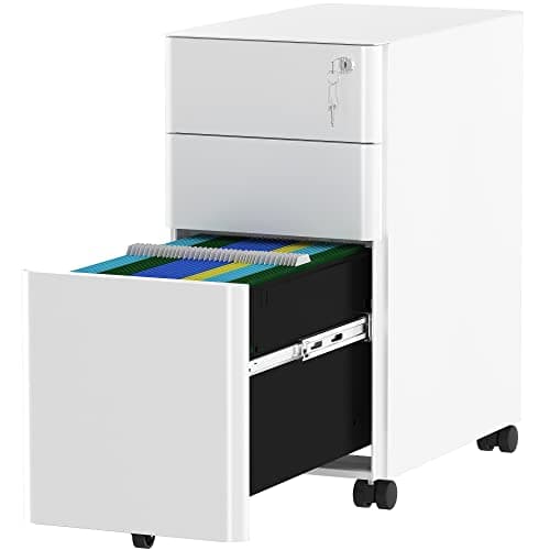 Image of YITAHOME File Cabinet Metal with 3 Lockable Drawers, Mobile Filing Cabinet for Home Office, Under Desk File Office Drawers for Letter/Legal/A4, Fully Assembled, White, 30 x 46 x 59cm
