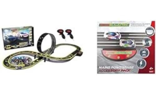 Image of Micro Scalextric Sets for Kids Age 4+ - Batman vs Joker Set, Battery Powered Electric Racing Track Set, Slot Car Race Tracks - Includes 1x Race Set & 1x Mains Powered Track Piece