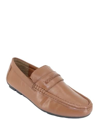 Image of Pegasus Men's Wide Fit Breathable Smart Leather Slip-On Driving Loafers, Soft Leather Shoes with Flexible Sole & Heel Guard Tan 9 UK