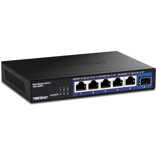 Image of TRENDnet 6-Port Unmanaged 2.5G Switch with 10G SFP+ Port, TEG-S5061, 5 x 2.5GBASE-T Ports, 45Gbps Switching Capacity, Fanless, Wall Mountable, Black