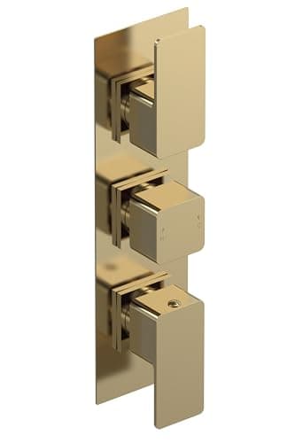 Image of nuie WIN8TR03 Windon Modern Bathroom Concealed Square Triple Thermostatic Shower Valve with Diverter, 300mm, Brushed Brass