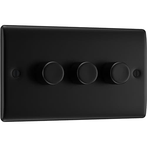Image of BG Electrical Intelligent Triple Wall Dimmer Switch, 2 Way, Raised Profile, Round Edges, Nexus Metal, Matt Black, 200W, NFB83