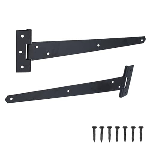 Image of Keypak 2 Pack 300mm (12") T-Hinges Black Japanned, Metal Tee Hinges with Rustproof Coating, Ideal for Wooden Gates, Barn, Garage & Shed Doors