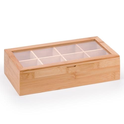Image of woodluv Tea Box, Tea Bag Organiser, Tea Box for Tea Bags, Tea Bag Holder, Tea Caddy, 8 Section Tea Caddy