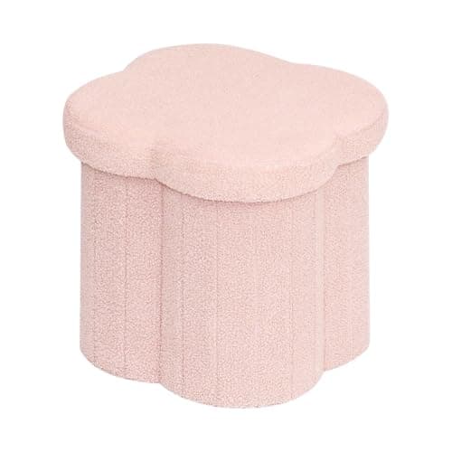 Image of Bonlife Pink Ottoman Storage Box,Folding Storage Seat Box,Small Footstool For Living Room,Kid's Toy Chest Box,Teddy Flower Shape,38x38x38cm