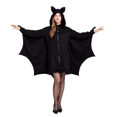 Image of Spooktacular Creations Woman’s Black Bat Zip Hoodie Halloween Costumes for Adults (Medium)