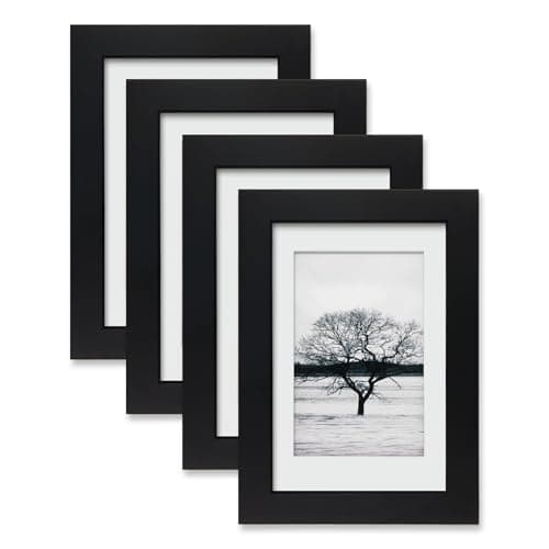 Image of Egofine 6x4 Photo Frames,100% Solid Wood Frames with Acrylic Glass Set of 4,Matted for 3.5x5/4x6 inch Picture,6x4 Picture Frames for Tabletop and Wall Mounting,10x15 cm Small frames for Printing,Black