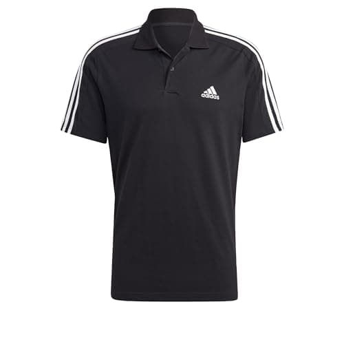 Image of adidas Men's Essentials Piqué Embroidered Small Logo 3-Stripes Polo Shirt, Black/White, S