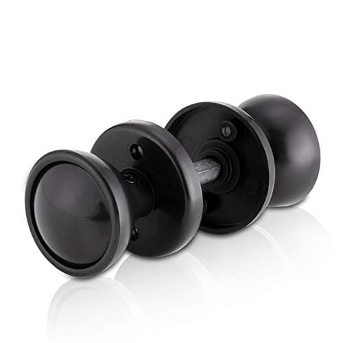 Image of XFORT® Black Rim Mortice Knob Set, Plastic Rim Lock Knobs, Door Knob Handles Complete with Drilled Spindle, Rose Plate, Keyhole Escutcheons and Screws, for use with Sashlocks or as Mortice Knobs