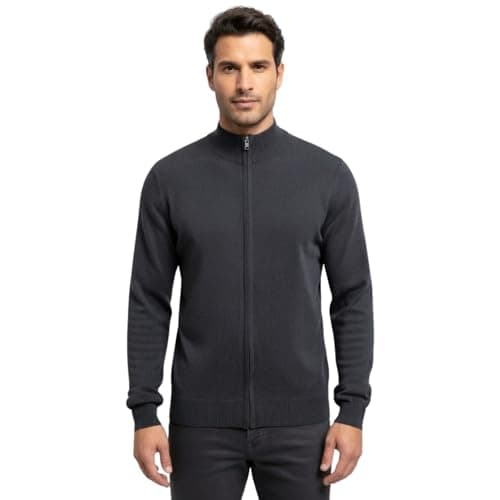 Image of kraftd Mens Sweatshirt Zip Full Zip Funnel Neck Knitted Cardigan Long Sleeve Casual Lightweight Knitwear Sweater Sweatshirts with Ribbed Cuffs (Charcoal, M)