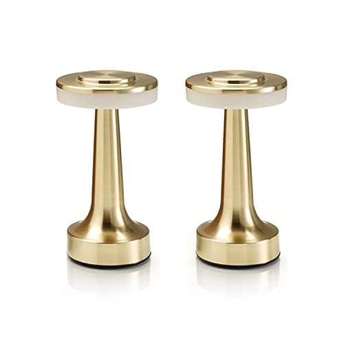 Image of Auraglow Satin Brass Rechargeable Touch Control Cordless LED Table Lamp - Perfect for Bedside Tables, Hotels and Restaurants - Twin Pack