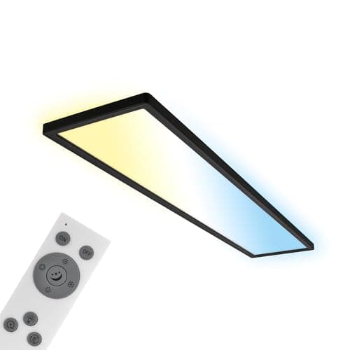 Image of Briloner - LED Ceiling Light, Dimmable Ultra Slim Panel Lamp, 98x20x3 cm, Backlight Effect, CCT Adjustable Light, Flush Mount, Remote Control, Night-Light Function, 36W, Living Room, Kitchen, Black