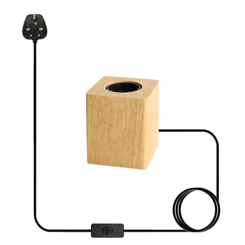 Image of DC VOLTAGE Vintage Wooden Table Lamp Base, Industrial E27 Desk Lamp Holder with UK Plug with ON/Off Switch (Style 3)