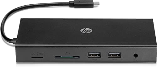 Image of HP Travel USB-C Multi Port Hub | USB-C Pass Through Charging | 1 Gbps RJ45 Ethernet Port | Simultaneous HDMI and VGA Connections | Multiple USB, SD, Micro SD Ports| Black