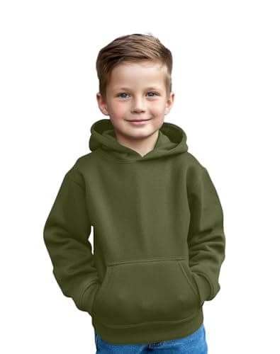 Image of Aykiz Kids Boys Girls Plain Pullover Hoodie, Sweatshirt, Fleece Hooded Jumper, PE School Jumper, Warm Coats Long Sleeve Top New Casual Fashion For Childrens Unisex Age 3-13 Years Khaki