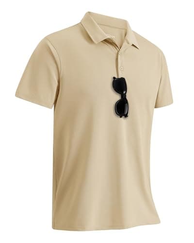 Image of 33,000ft Men's Polo Shirt Short Sleeve T-Shirt Golf Polo Moisture Wicking Quick Dry Polos Outdoor Sports Athletic Tennis Performance Breathable T-Shirt for Tennis Work Beige(Nylon Spandex) S