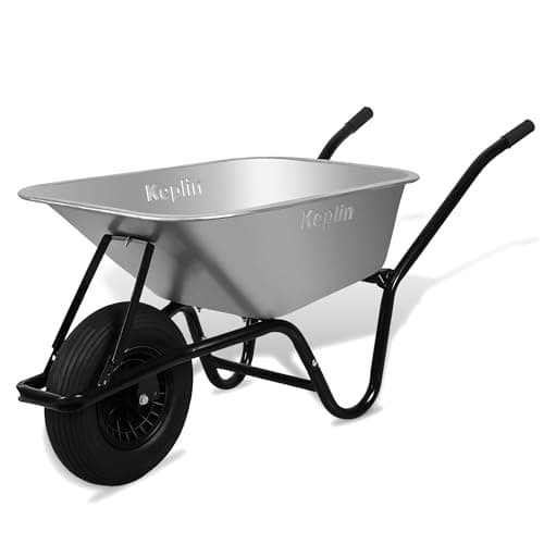 Image of Keplin 85L Garden Wheelbarrow with Pneumatic Tyre – Heavy Duty Single Wheel Steel Garden Barrow Supports 150kg Load Capacity, Large Wheelbarrow for Soil, Gravel, Compost & Outdoor Work