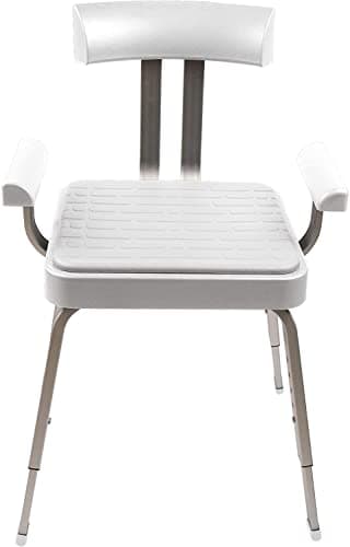 Image of Croydex Serenity Cushioned Shower Chair with Arms - Adjustable Height with Non-Slip Rubber Feet, Curved Backrest and Removable Seat Cushion for Easy Cleaning, Great for Elderly & Disabled (White)