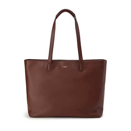 Image of KNOMO Maddox Genuine Leather 15.6" Laptop Tote Bag for Women - RFID Blocking Shoulder Handbag with Padded Protection, Brown