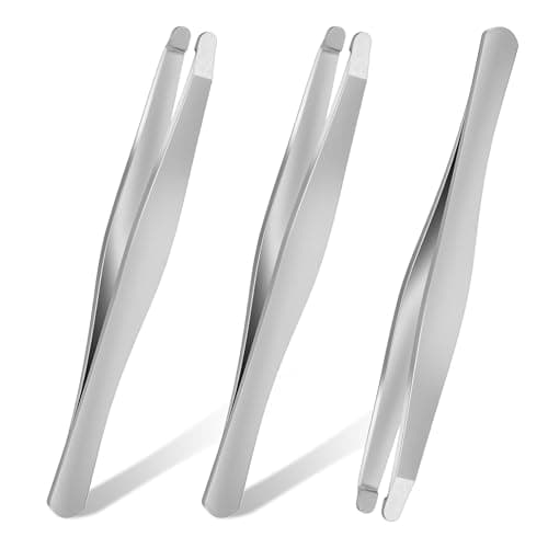 Image of 3Pcs Round Tip Tweezers, Stainless Steel Tweezers for Curly Hair, Precision Eyebrow Tweezer for Facial Hair Women Facial Makeup Tool Rounded End Tweezer