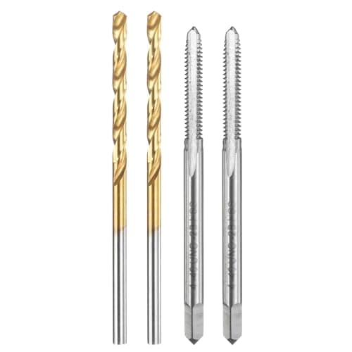 Image of sourcing map Tap and Drill Bit Set, 2pcs 4-40 UNC Straight Flute Thread Screw Taps & 2pcs 2.3mm Twist Drill Bits, Uncoated/Titanium Coated HSS-6542 Tapping Threading Tool Kit
