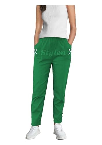Image of URBAN STITCH Green Trouser for Women UK Casual Full Length Elasticated High Waist Pants with Stretch Light Weight Summer Straight fit Ladies Bottoms (16, Green)