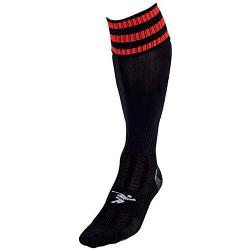 Image of Precision PT 3 Stripe Pro Football Socks Mens Black/Red, 7-11, K-REY-709MBS