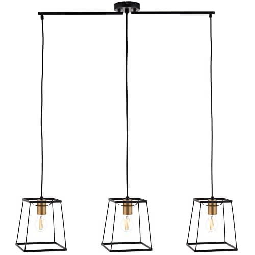 Image of National Lighting Pendant Light Fitting - 3-Lamp Ceiling Pendant with Matt Black & Matt Gold Paint Finish - Height Adjustable Pendant Lights for Kitchen or Dining - 3 x 10W LED E27 (Required)