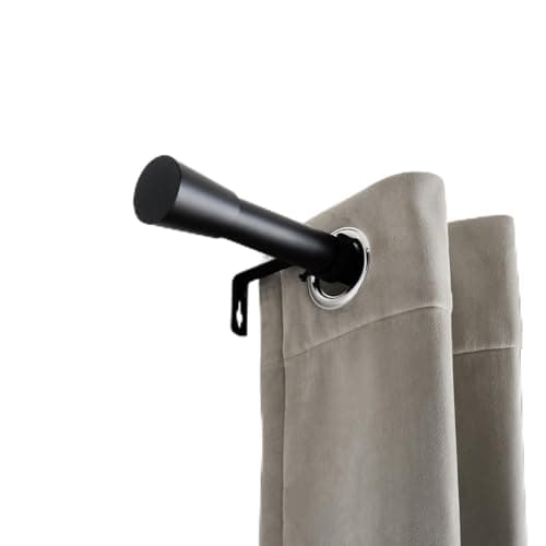 Image of OHS Black Curtain Pole 70 to 120cm, Extendable Curtain Pole for Eyelet Curtains 16mm Curtain Rod with Trumpet Finials Adjustable Metal Curtain Poles Brackets Included