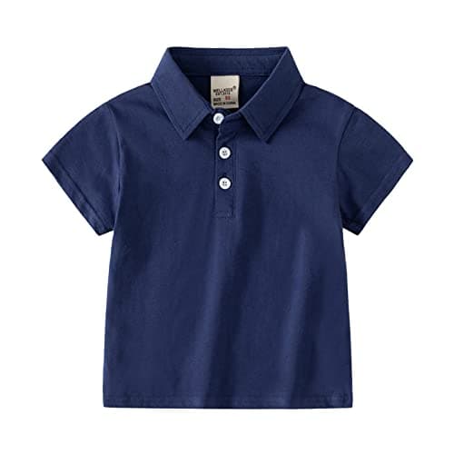 Image of Baby and Toddler Boys Classic Short Sleeve Polo Shirt Summer Solid Color Dress Shirt Top for Boys (Navy, 12-18 Months)