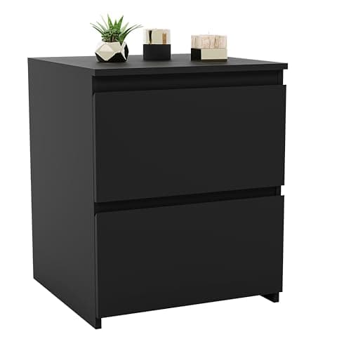 Image of Vida Designs Denver 2 Drawer Large Bedside Cabinet Bedroom Storage Chest, Modern Nightstand End Table H48 x W39.5 x D 39.5 cm (Black)